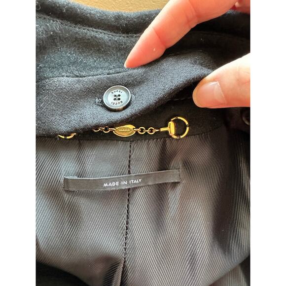 Gucci Black Wool Cashmere Sueded Gold Zip Long Line Trench Coat Jacket 44 - Picture 10 of 16